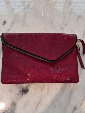 henri bendel Red Envelope Zip Clutch with Textured Finish